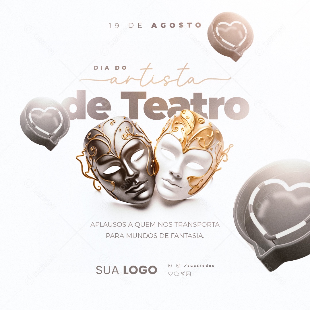 Dia do Artista de Teatro Aplausos a Quem nos Transporta para Mundos de Fantasia Social Media PSD Editável