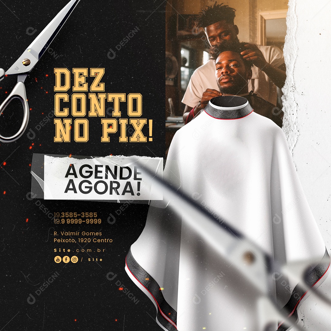 Barbearia Dez Conto no Pix Agende Agora Social Media PSD Editável