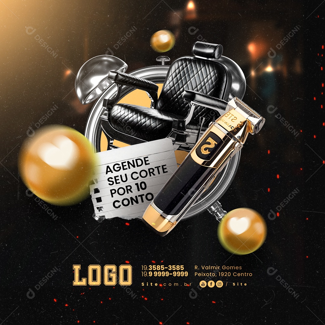 Barbearia Agende Seu Corte por 10 Conto Social Media PSD Editável