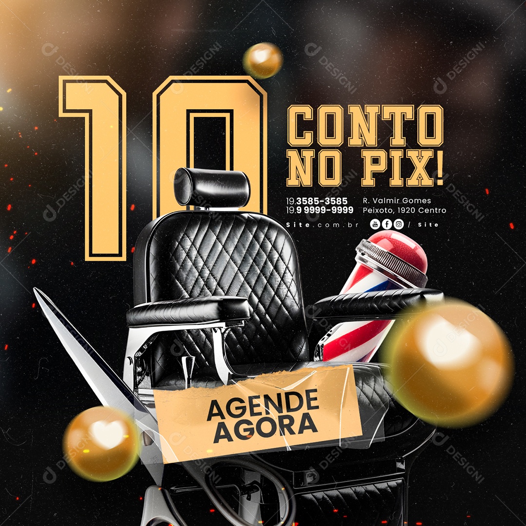 Barbearia 10 Conto no Pix Agende Agora Social Media PSD Editável