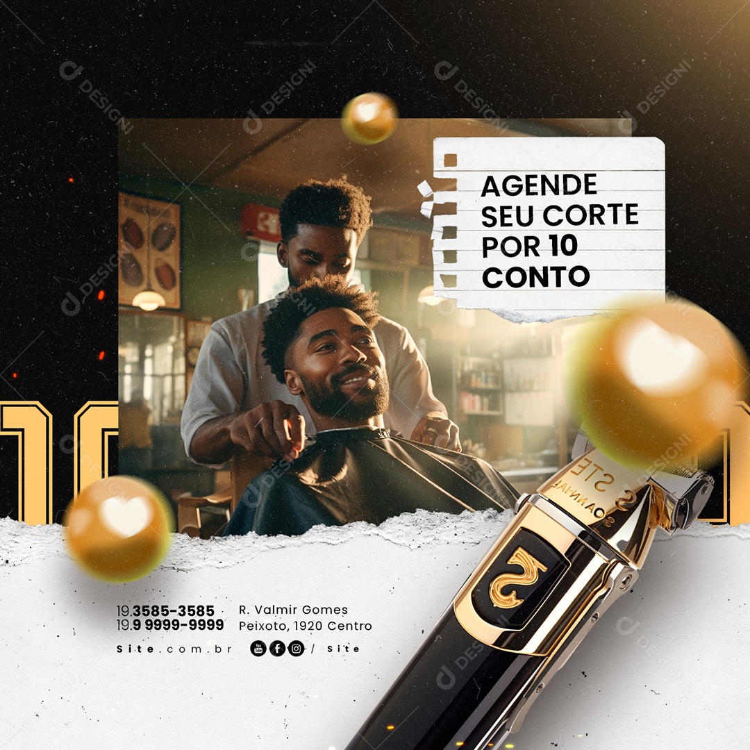 Barbearia Agende Seu Corte Por 10 Conto Social Media PSD Editável