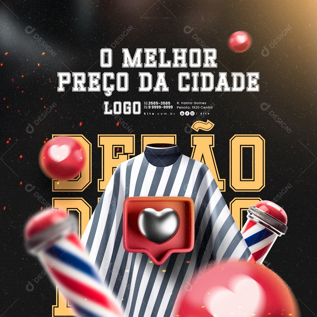 Barbearia O Melhor Preço da Cidade Social Media PSD Editável