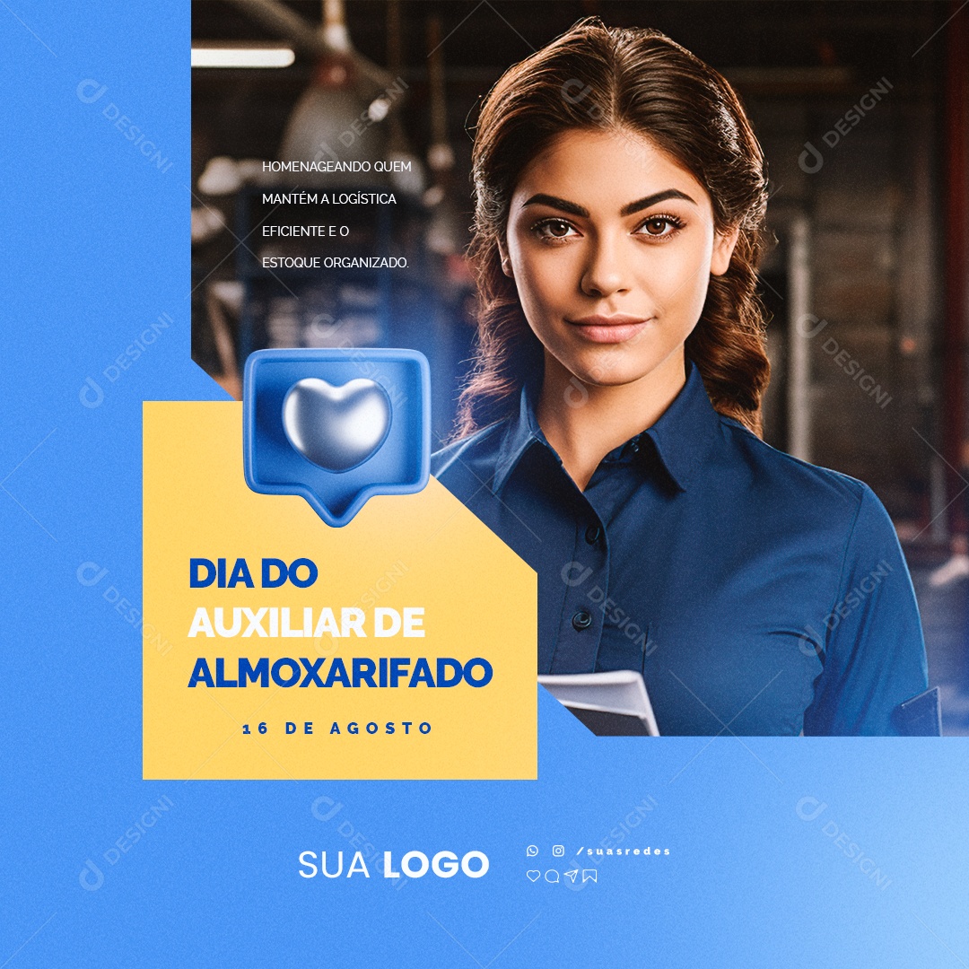 Dia do Auxiliar Almoxarifado 16 de Agosto Social Media PSD Editável