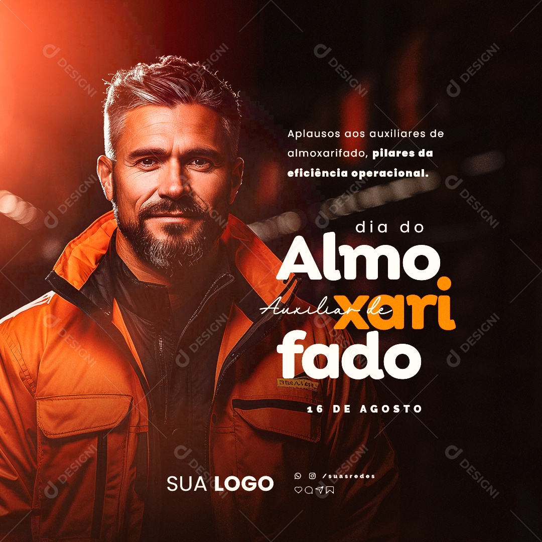 Social Media Dia do Auxiliar Almoxarifado 16 de Agosto PSD Editável
