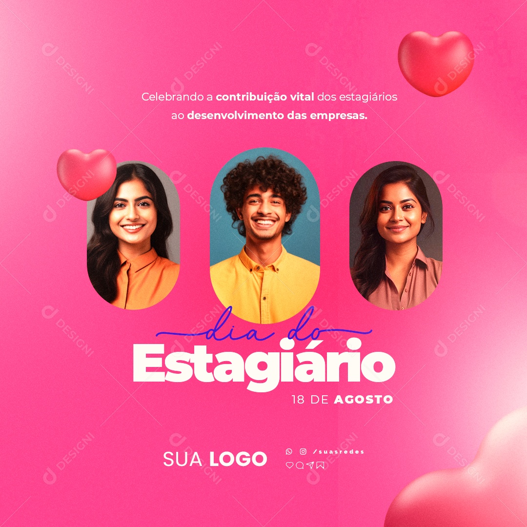 Social Media Dia Do Estagiário Celebrando a Contribuição Vital PSD Editável
