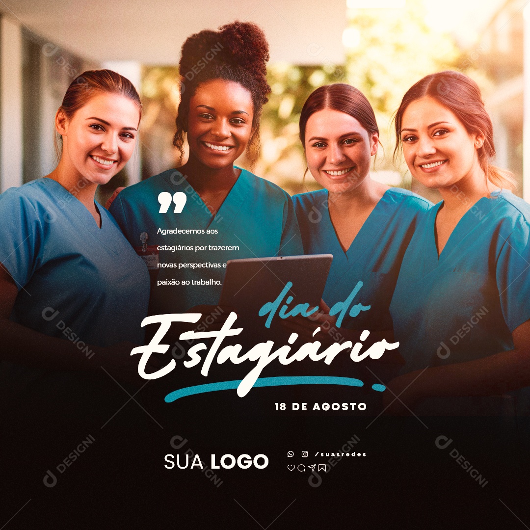 Dia Do Estagiário 18 de Agosto Social Media PSD Editável