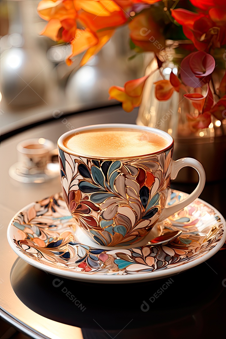 Xícara de café, dia internacional do café com grãos de café