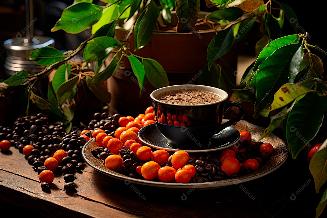 Xícara de café, dia internacional do café com grãos de café café