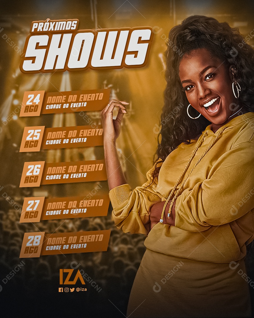 Social Media Feed Flyer Próximos Shows Iza PSD Editável