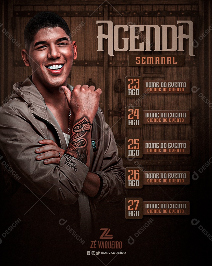 Social Media Flyer Feed Agenda Semanal Zé Vaqueiro PSD Editável