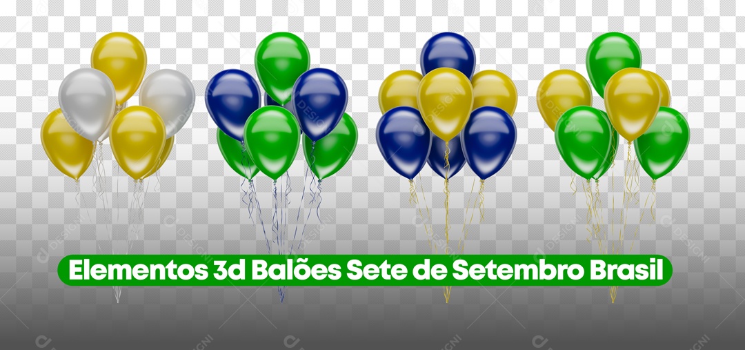 Balões Sete De Setembro Brasil Elemento 3D Para Composição PSD