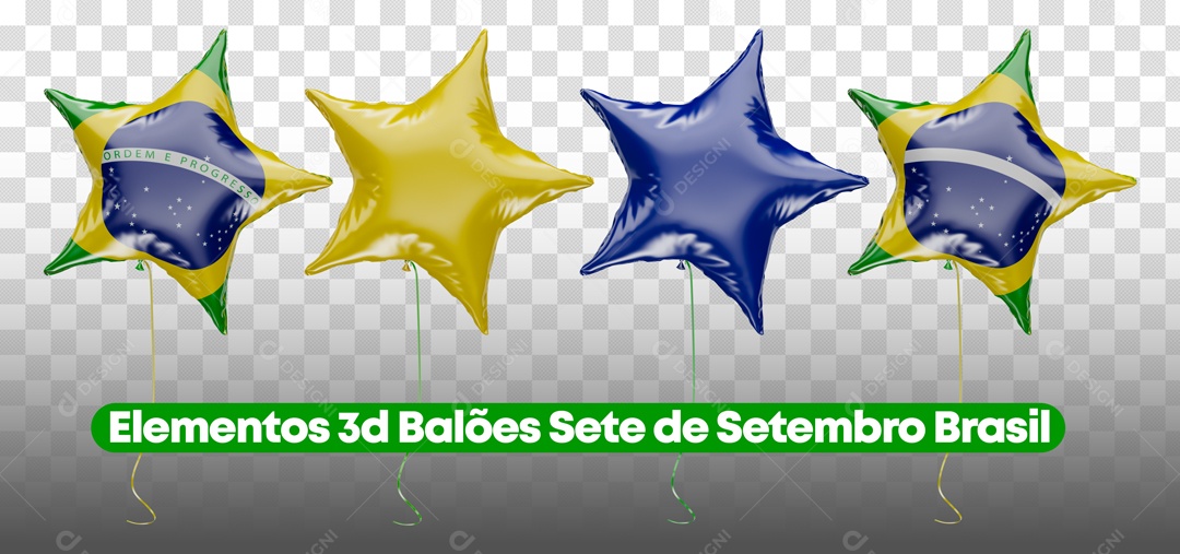 Elemento 3D Balões Em Estrela Sete De Setembro Para Composição PSD