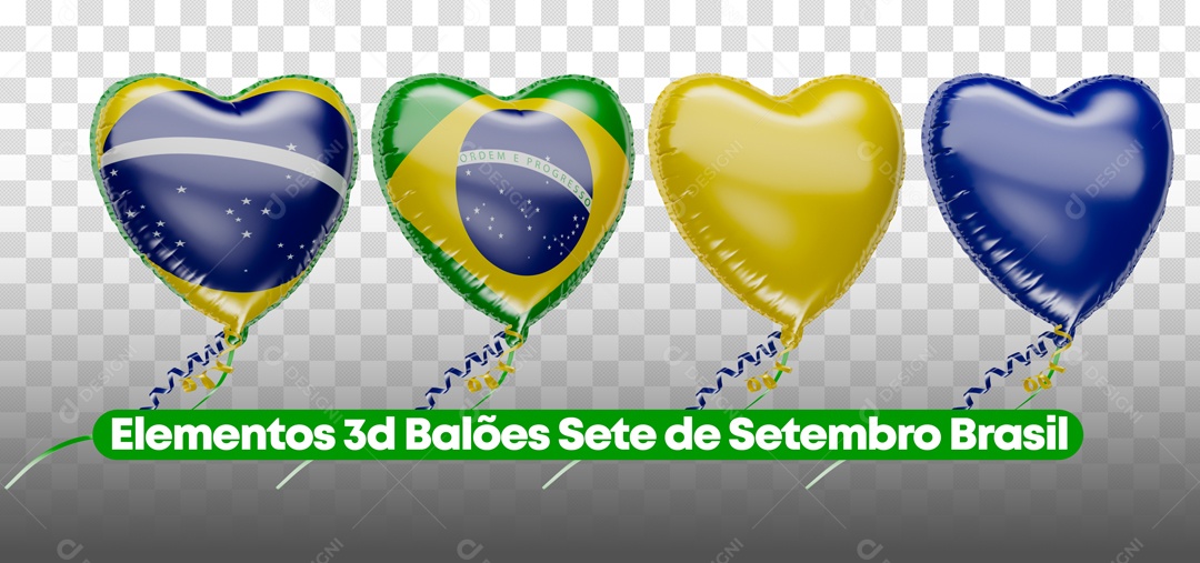 Elemento 3D Balões Em Coração Sete De Setembro Brasil Para Composição PSD