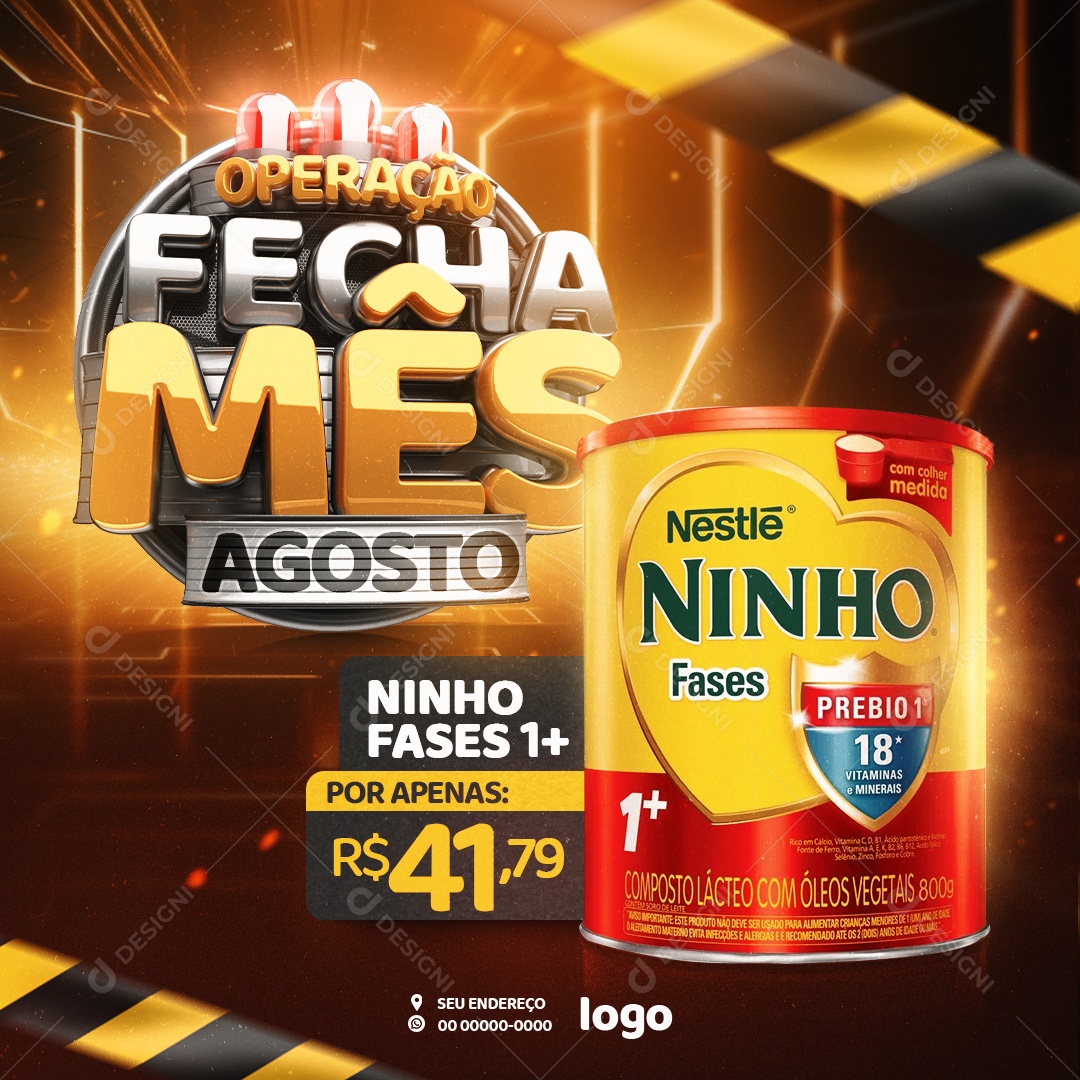 Social Media Feed Operação Fecha Mês Agosto PSD Editável