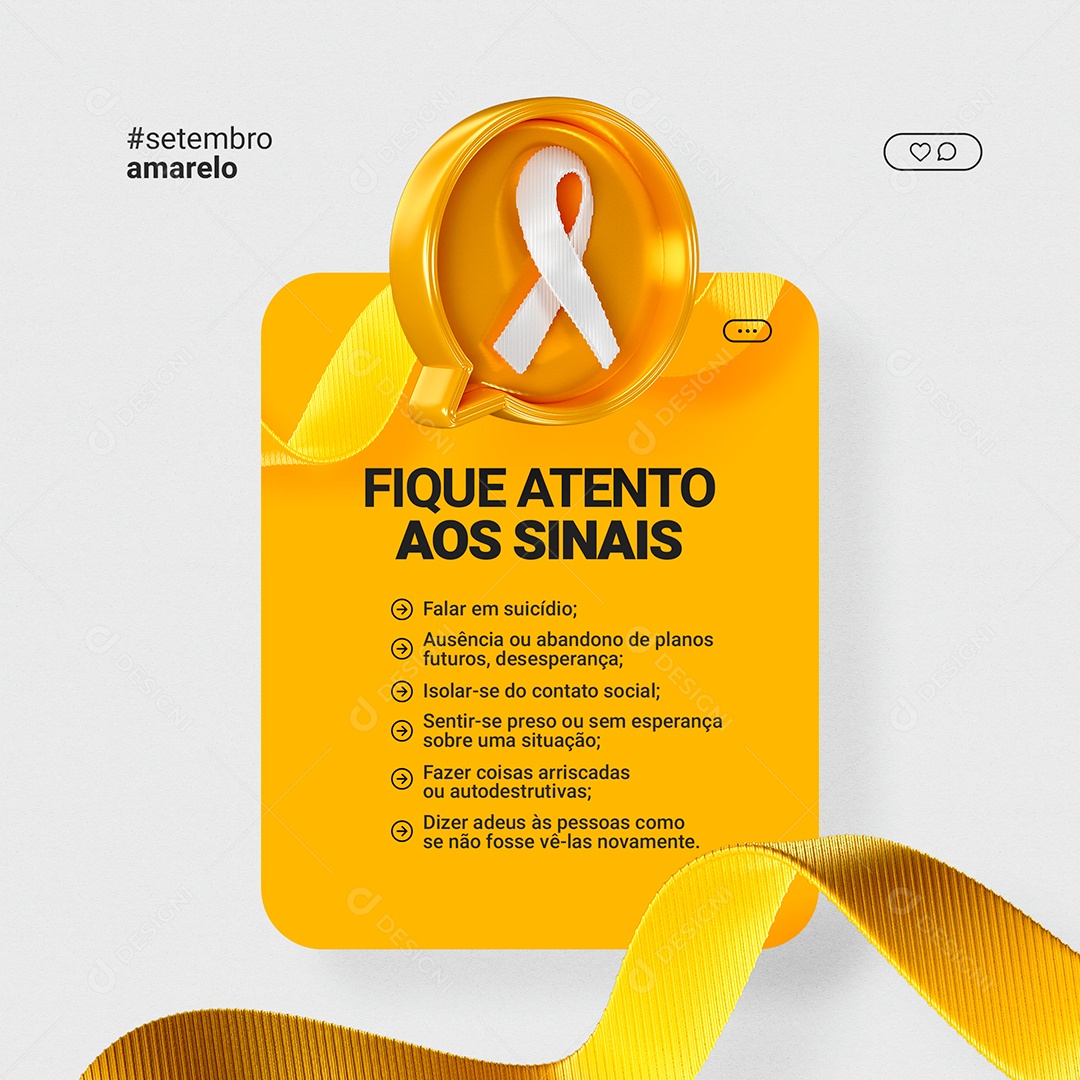 Fique Atento Aos Sinais Setembro Amarelo Social Media PSD Editável