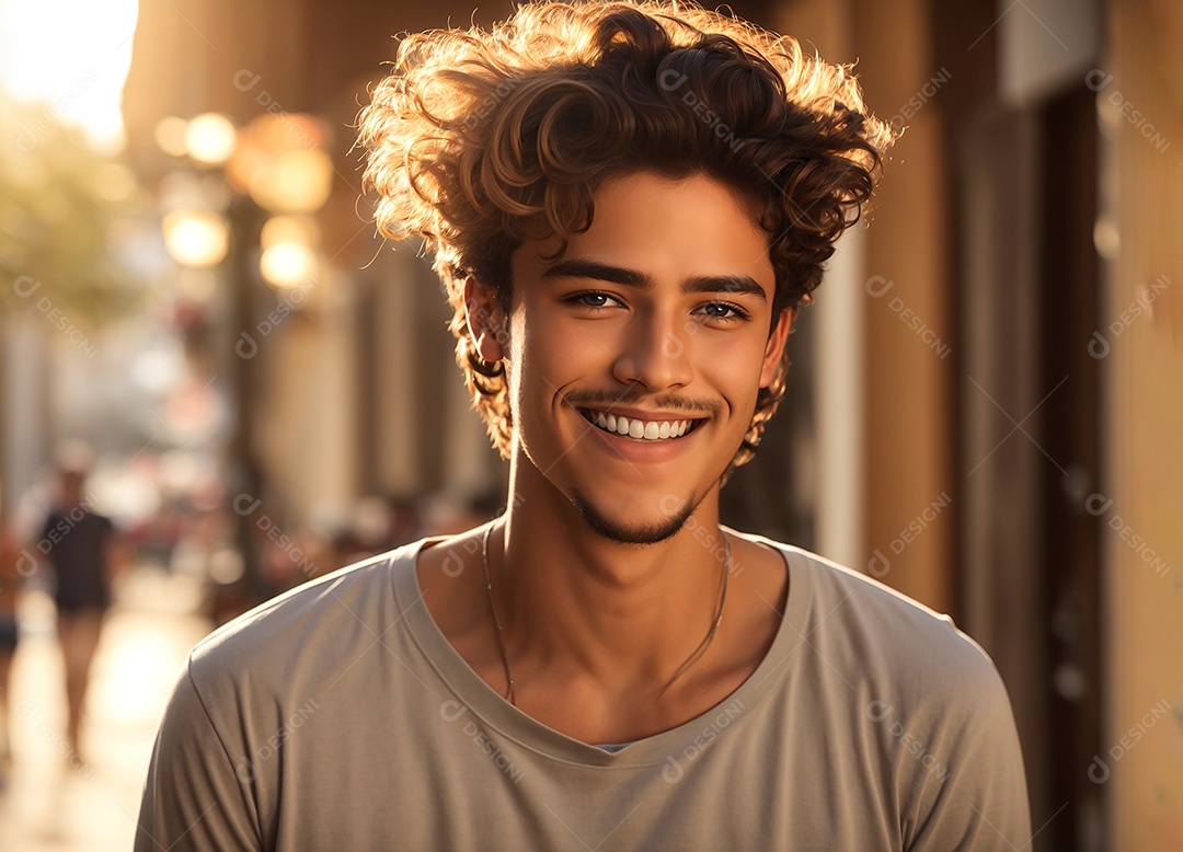Um lindo jovem sorrindo em um passeio
