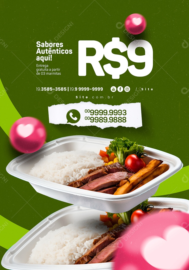 Restaurante Marmitaria Sabores Autênticos Aqui 9,00 Social Media PSD Editável