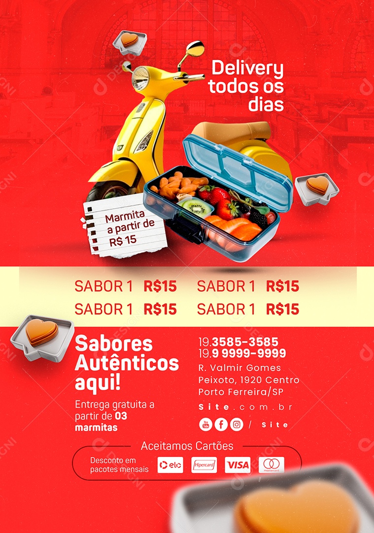 Restaurante Marmitaria Delivery Todos os Dias Sabores Autênticos Aqui Social Media PSD Editável