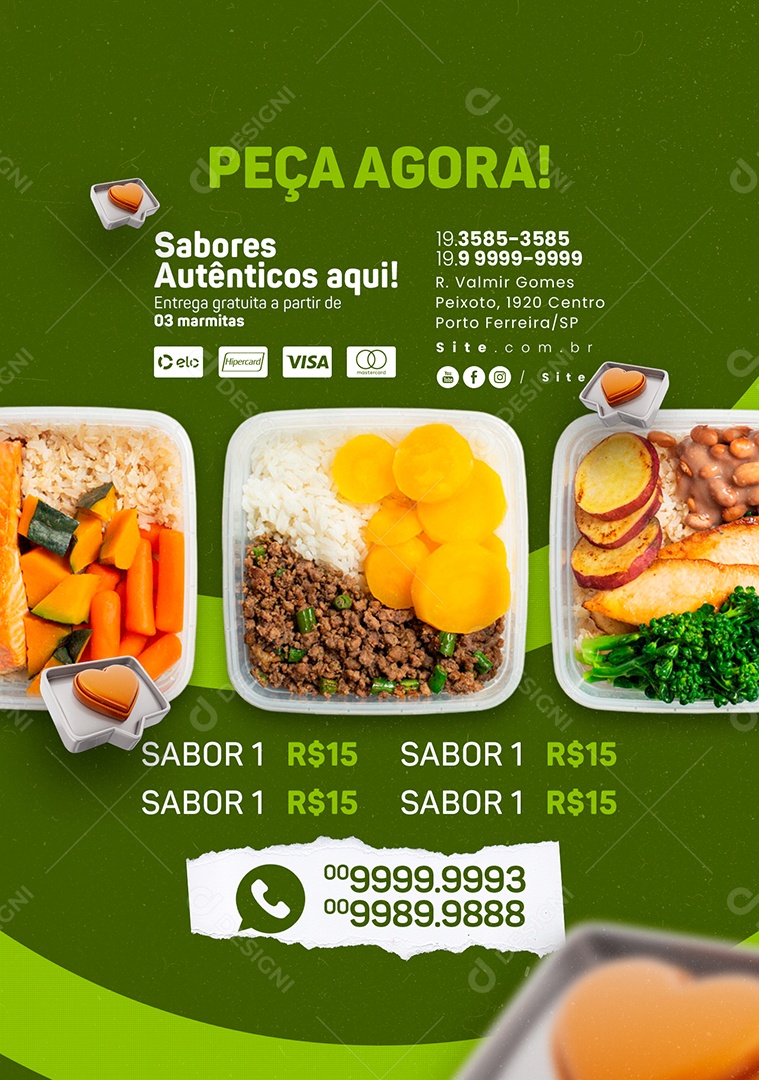 Restaurante Marmitaria Peça Agora Sabores Autênticos Aqui Social Media PSD Editável