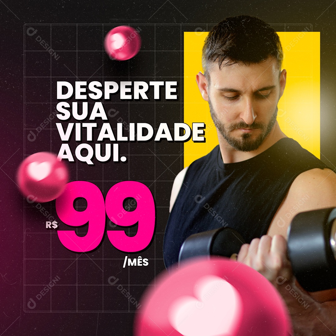 Academia Desperte sua Vitalidade Aqui 99,00 por Mês Social Media PSD Editável