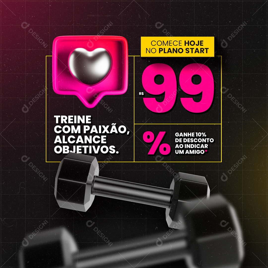 Academia Comece Hoje no Plano Start Treine com Paixão Social Media PSD Editável
