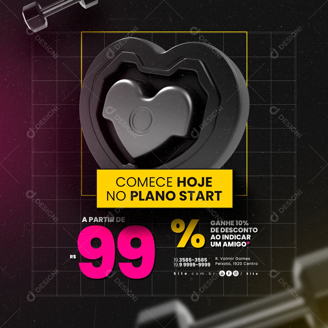 Academia Comece Hoje no Plano Start A Partir de 99% Social Media PSD Editável