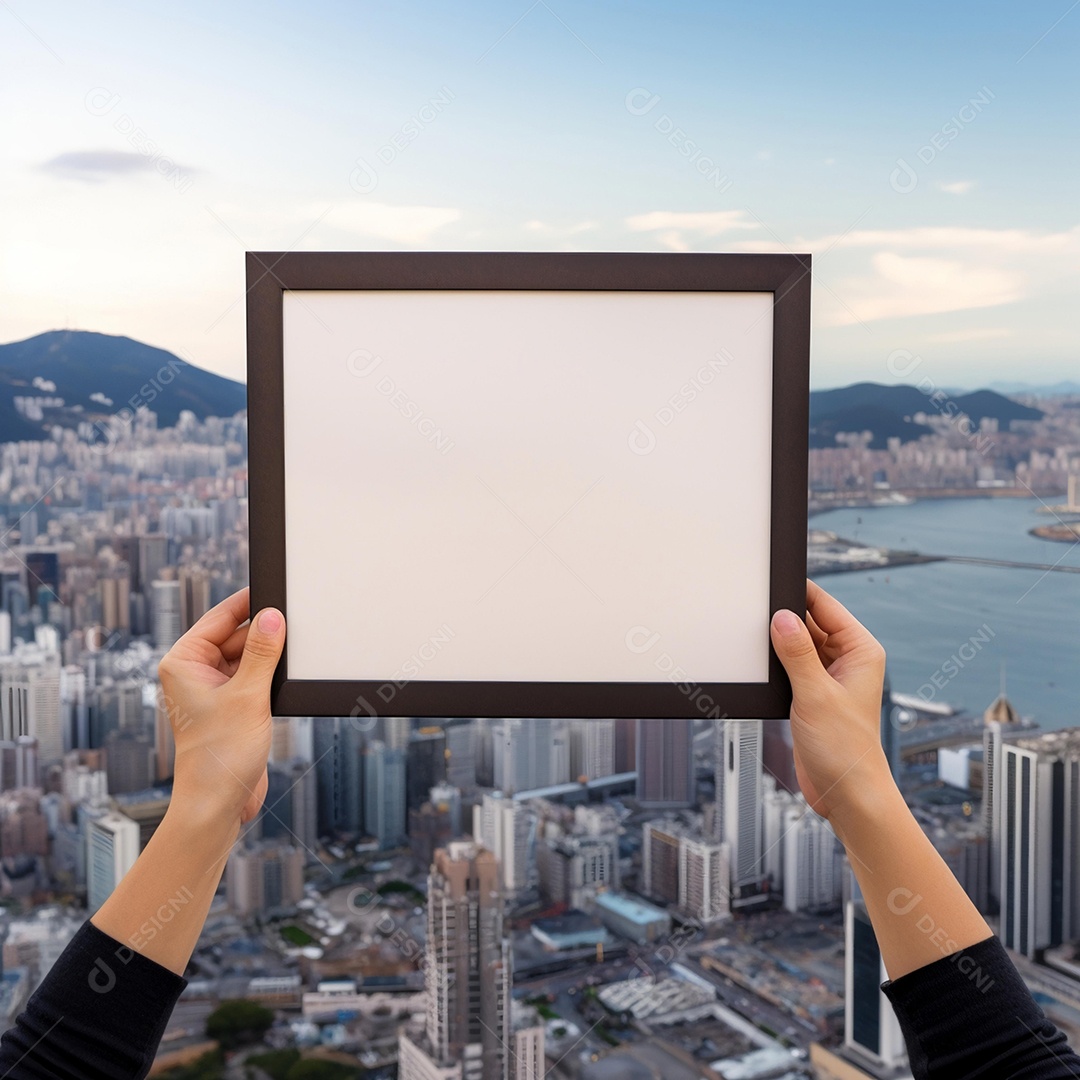 Moldura de quadro em fundo de prédios