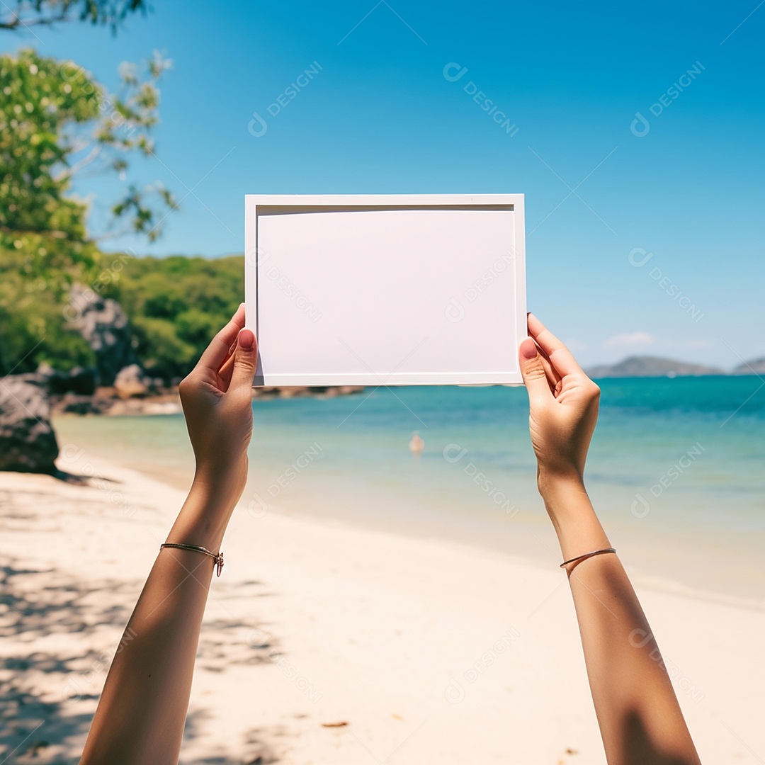Moldura de quadro em fundo de praia