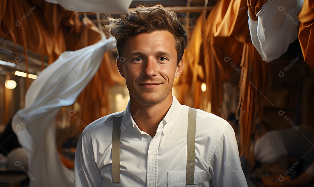 Homem tintureiro sorridente