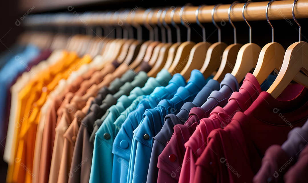 Roupas no cabide em prateleira