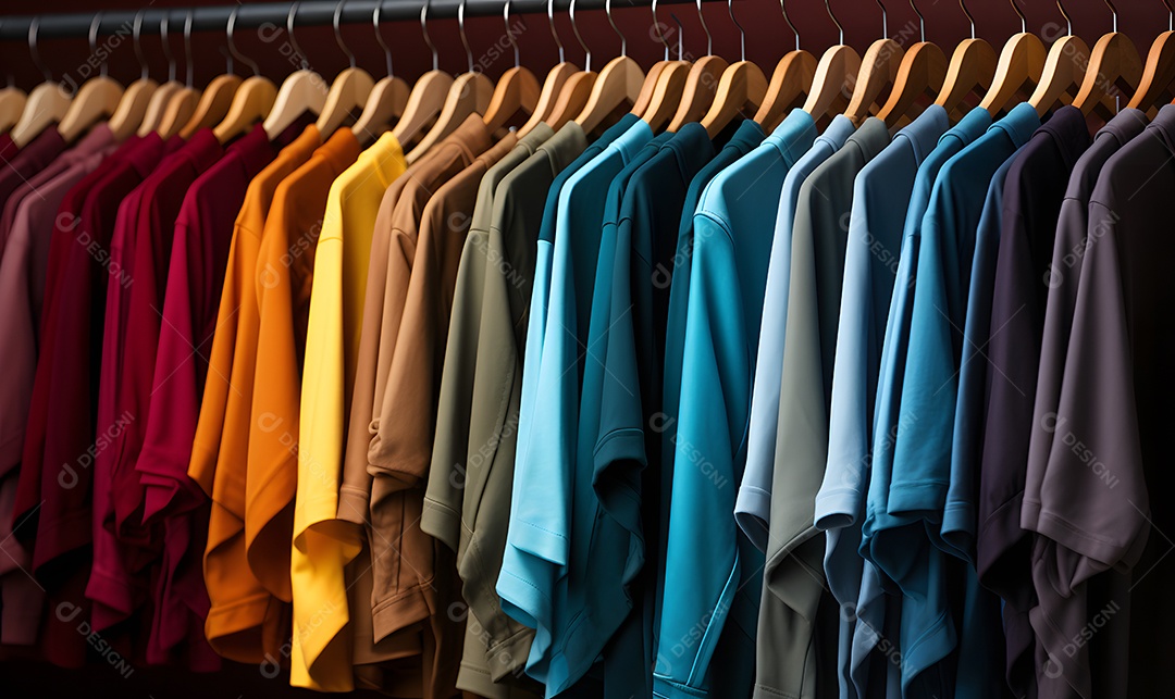 Roupas no cabide em prateleira