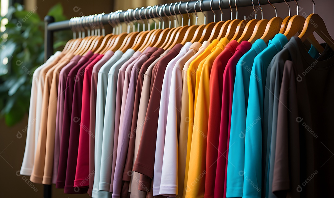 Roupas no cabide em prateleira