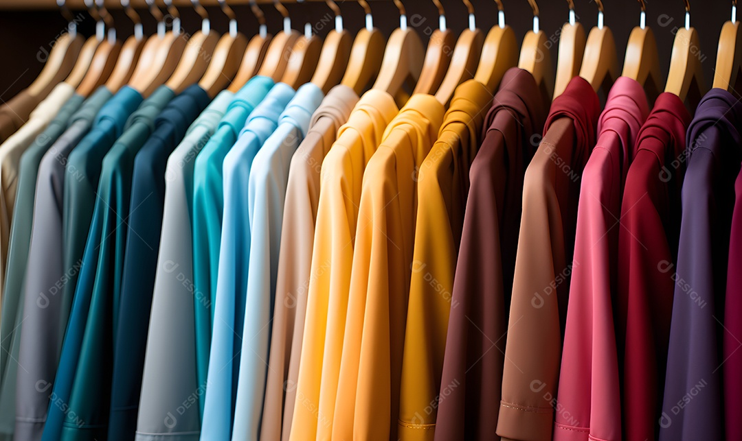 Roupas no cabide em prateleira