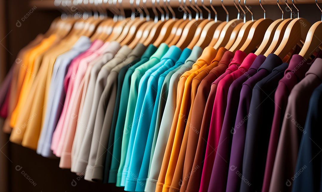 Roupas no cabide em prateleira