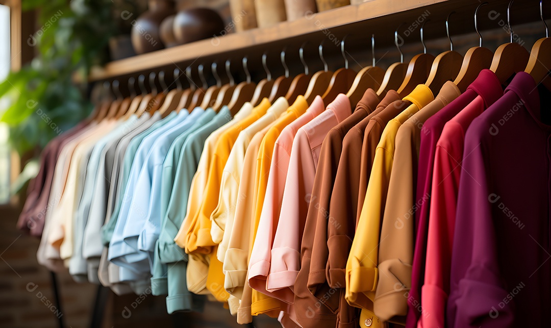 Roupas no cabide em prateleira