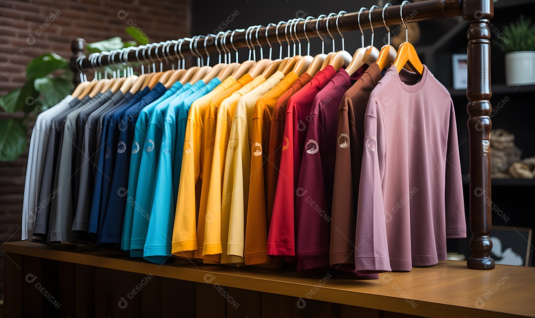 Roupas coloridas penduradas no cabide