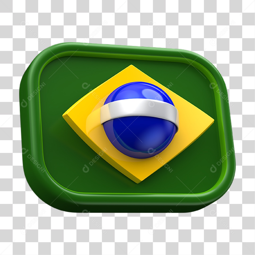 Elemento 3D Emoji Coração 7 de Setembro Bandeira do Brasil PNG Transparente