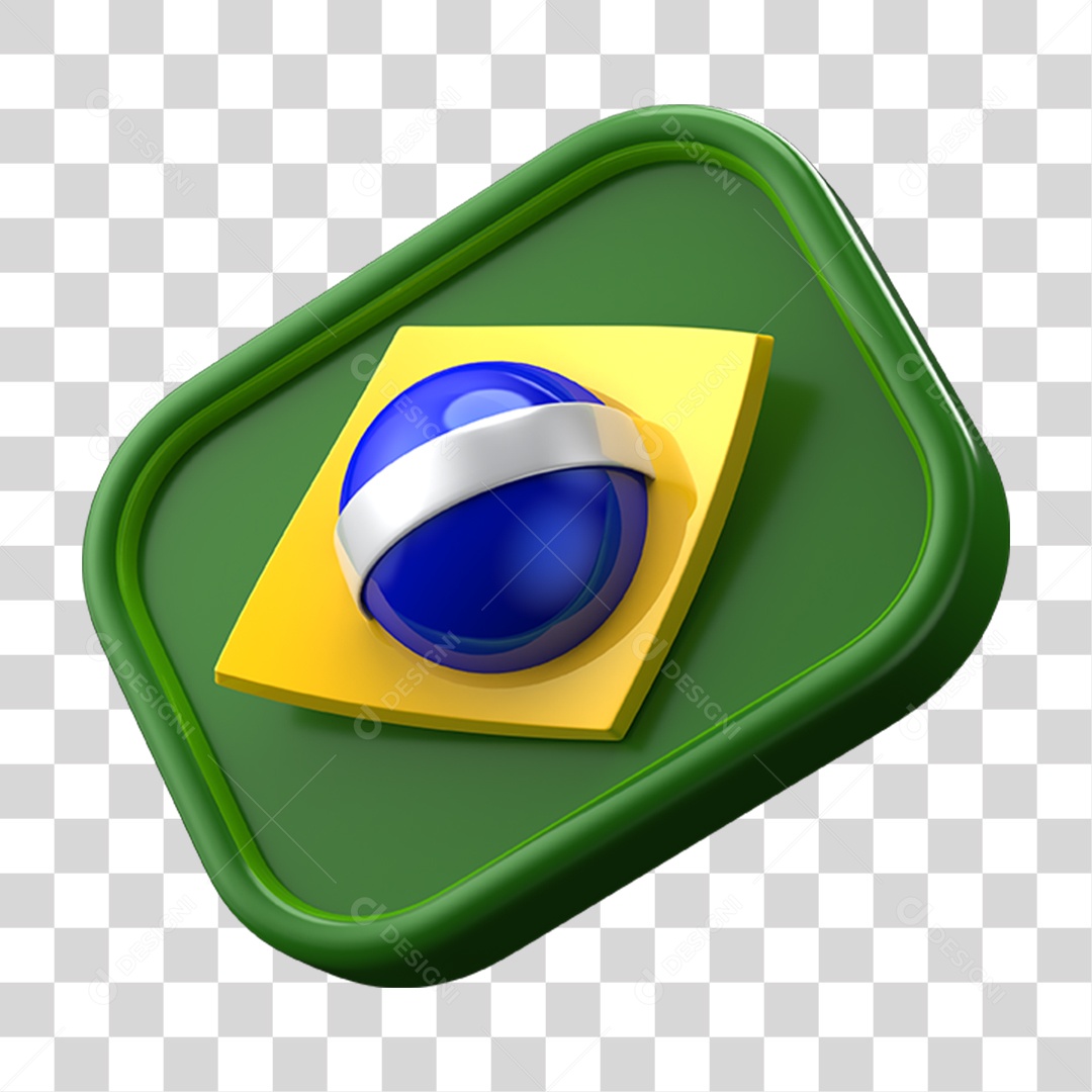 Elemento 3D Emoji Coração 7 de Setembro Bandeira do Brasil PNG Transparente