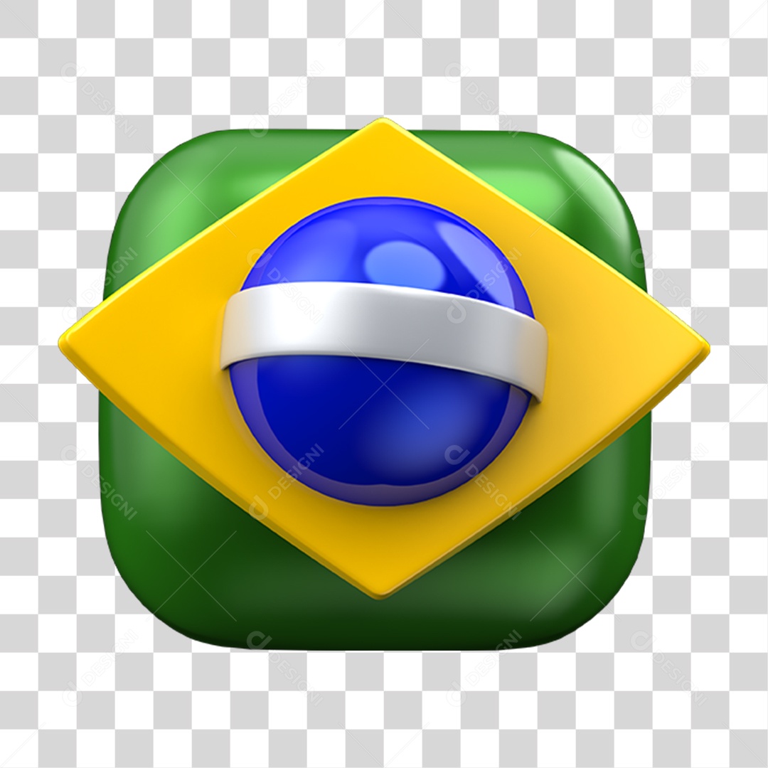 Elemento 3D Emoji Coração 7 de Setembro Bandeira do Brasil PNG Transparente