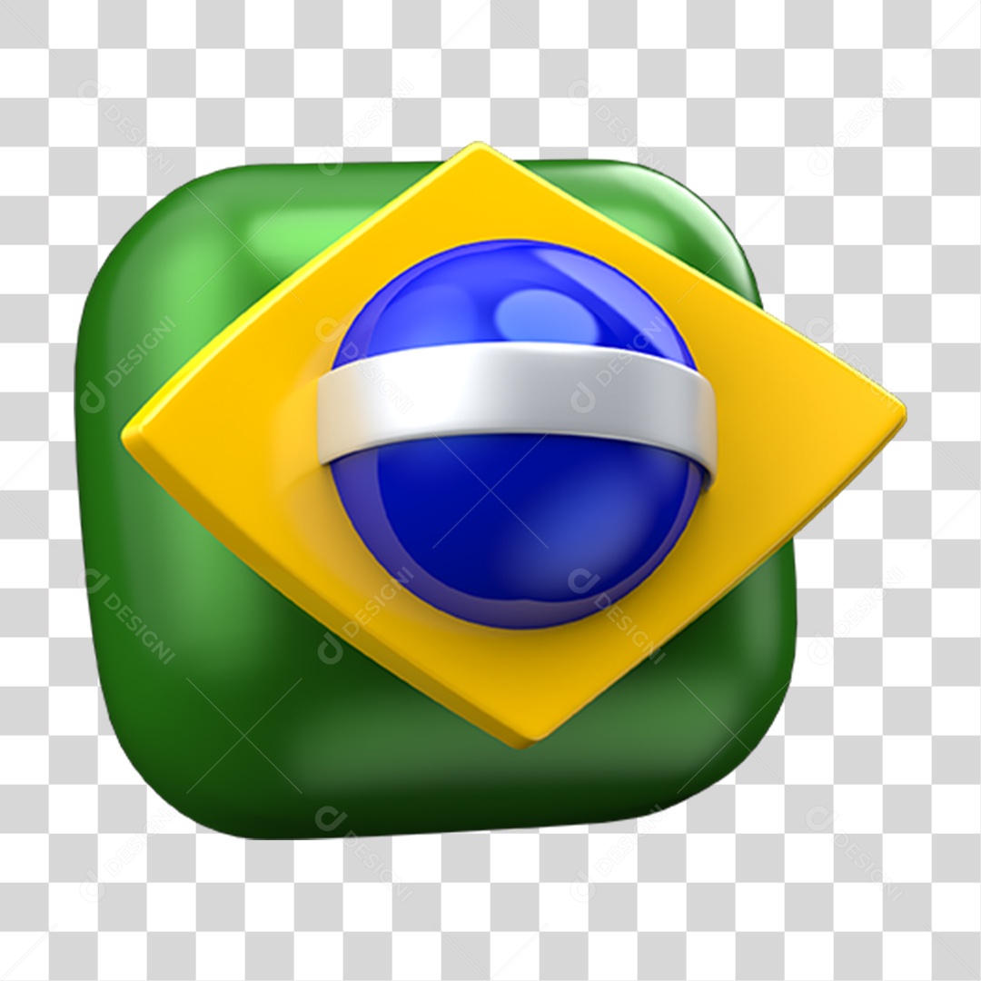 Elemento 3D Emoji Coração 7 de Setembro Bandeira do Brasil PNG Transparente