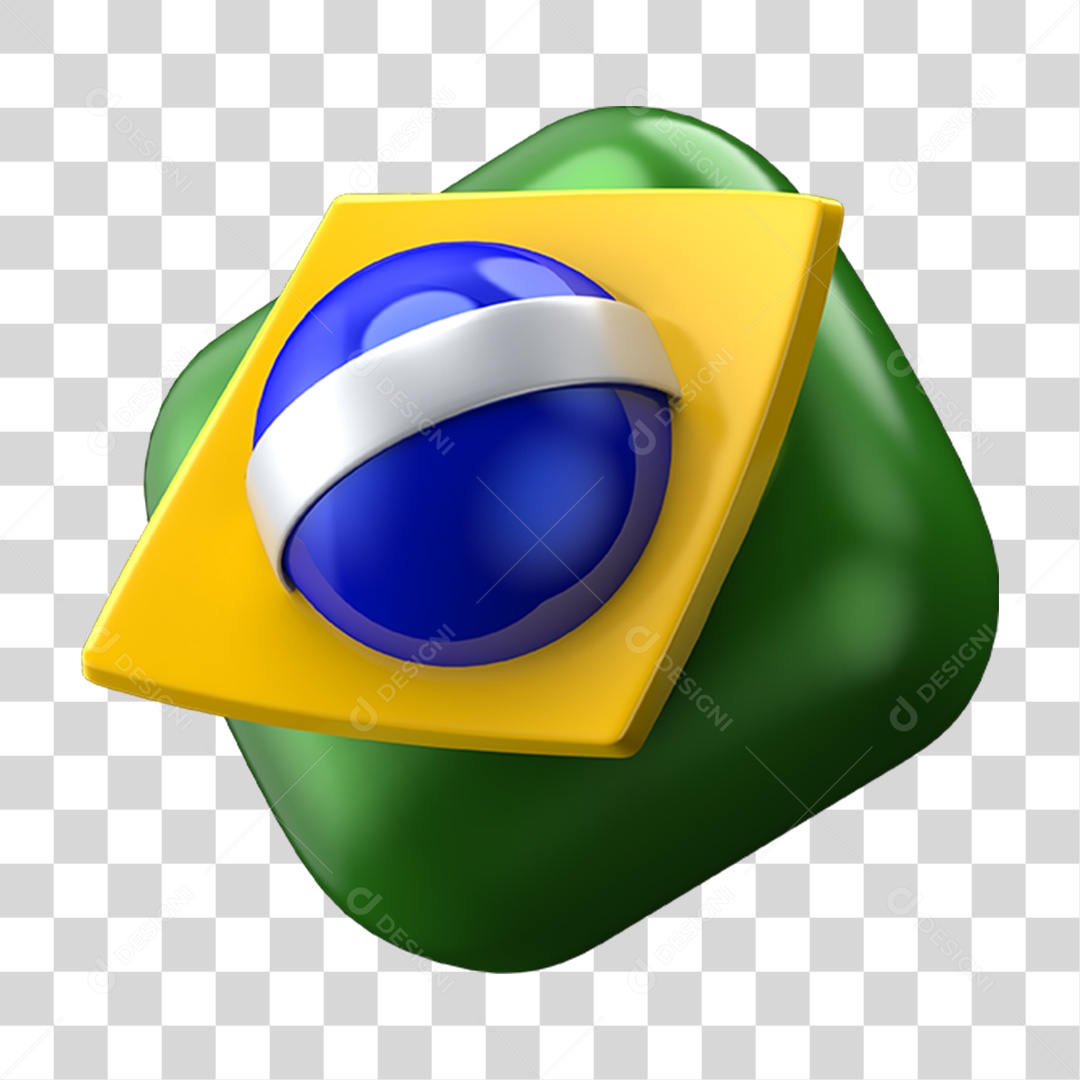 Elemento 3D Emoji Coração 7 de Setembro Bandeira do Brasil PNG Transparente