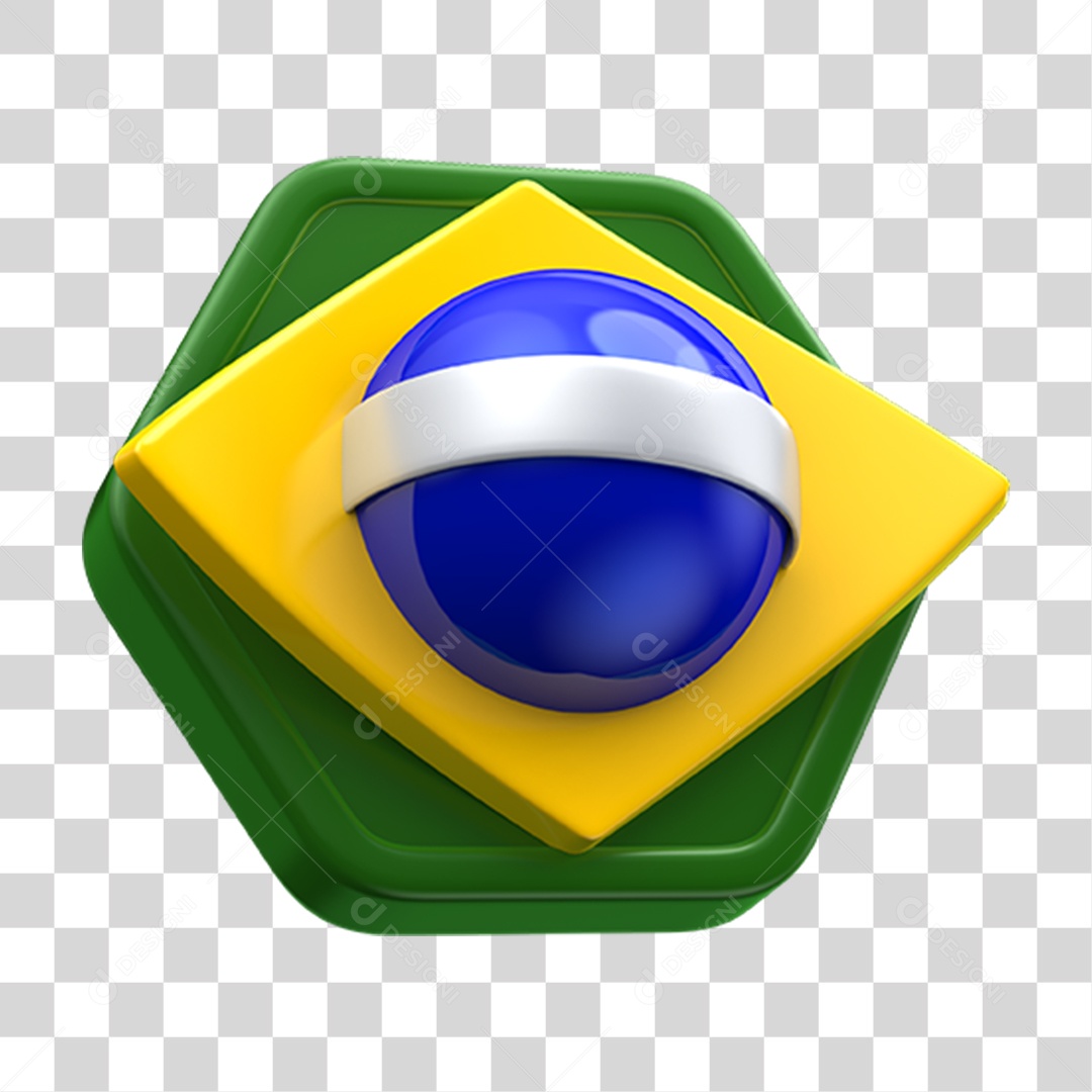 Elemento 3D Emoji Coração 7 de Setembro Bandeira do Brasil PNG Transparente