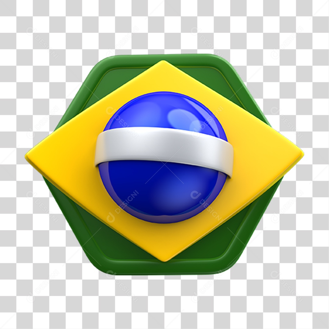 Elemento 3D Emoji Coração 7 de Setembro Bandeira do Brasil PNG Transparente