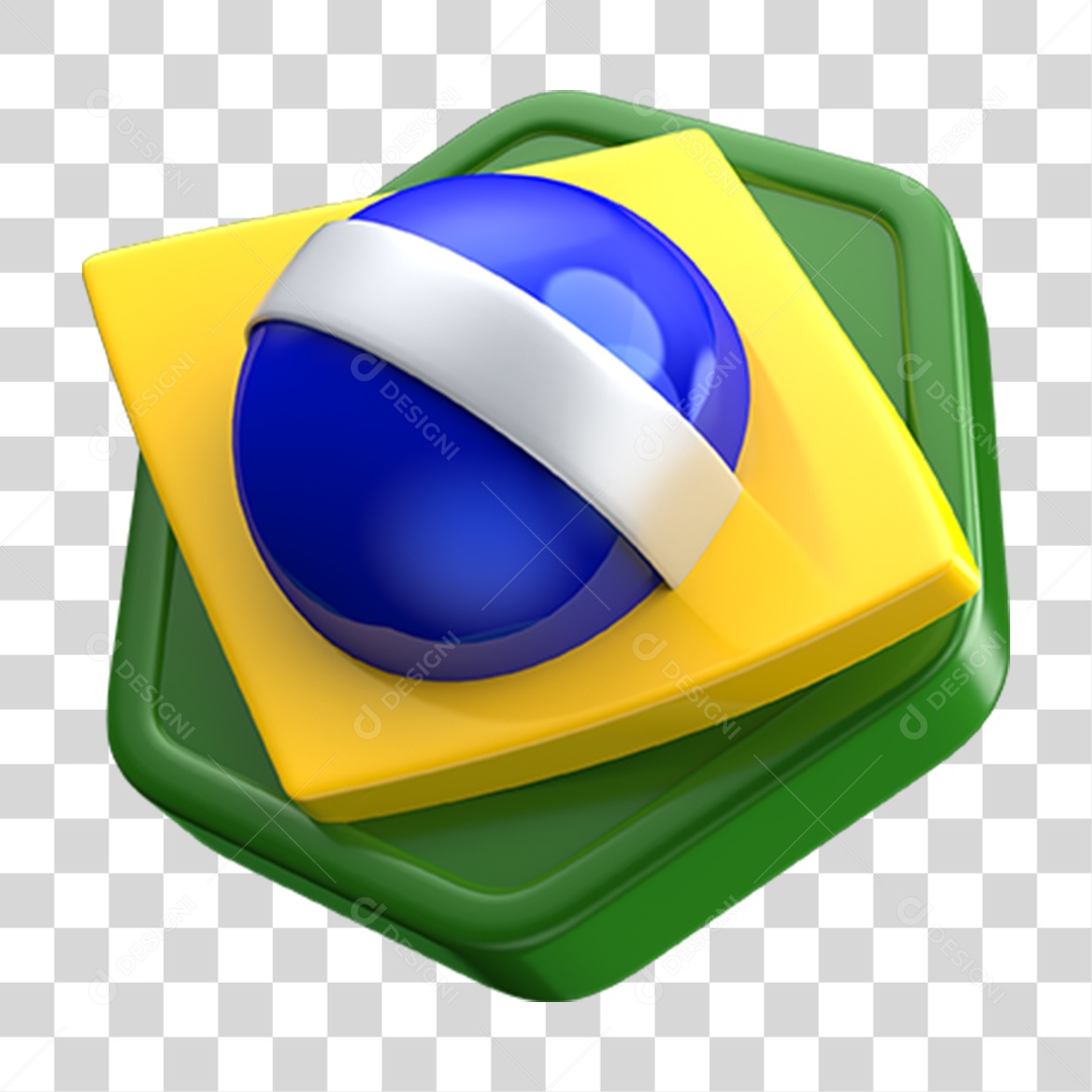 Elemento 3D Emoji Coração 7 de Setembro Bandeira do Brasil PNG Transparente