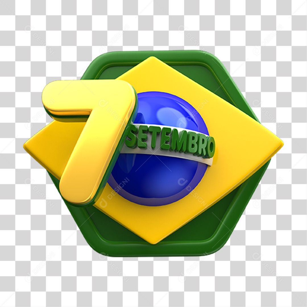 Elemento 3D Emoji Coração 7 de Setembro Bandeira do Brasil PNG Transparente