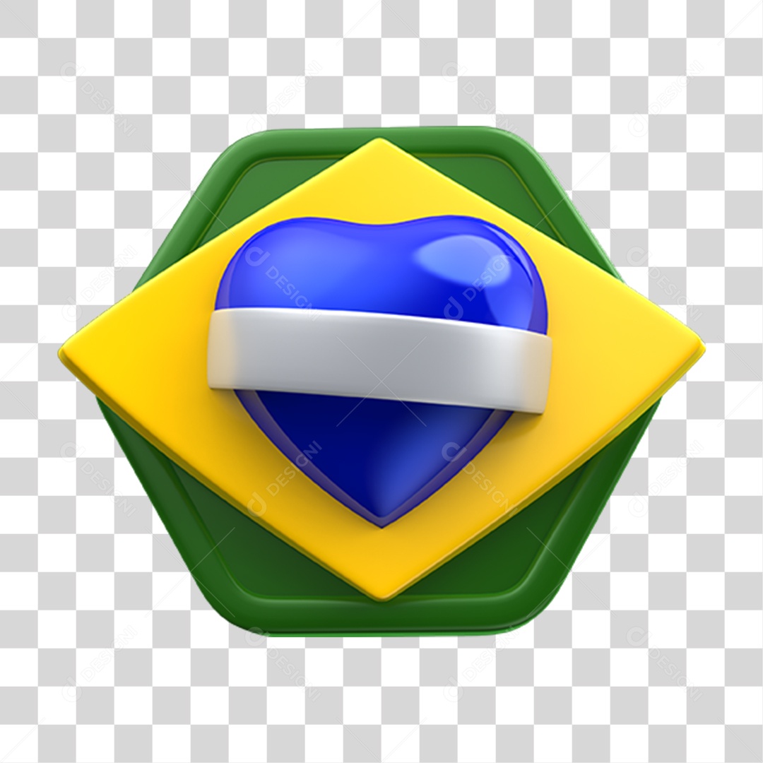 Elemento 3D Emoji Coração Bandeira do Brasil PNG Transparente