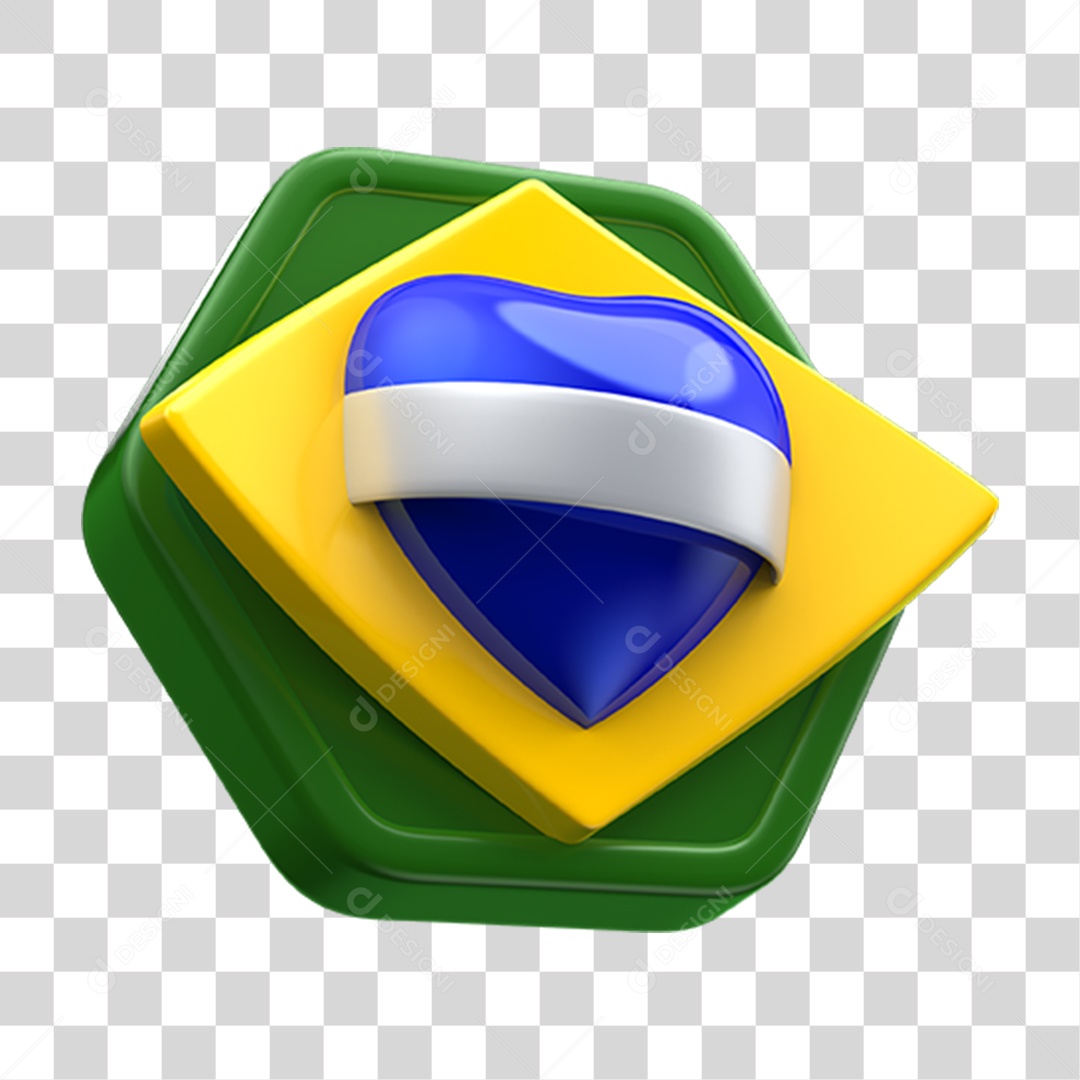 Elemento 3D Emoji Coração Bandeira do Brasil PNG Transparente