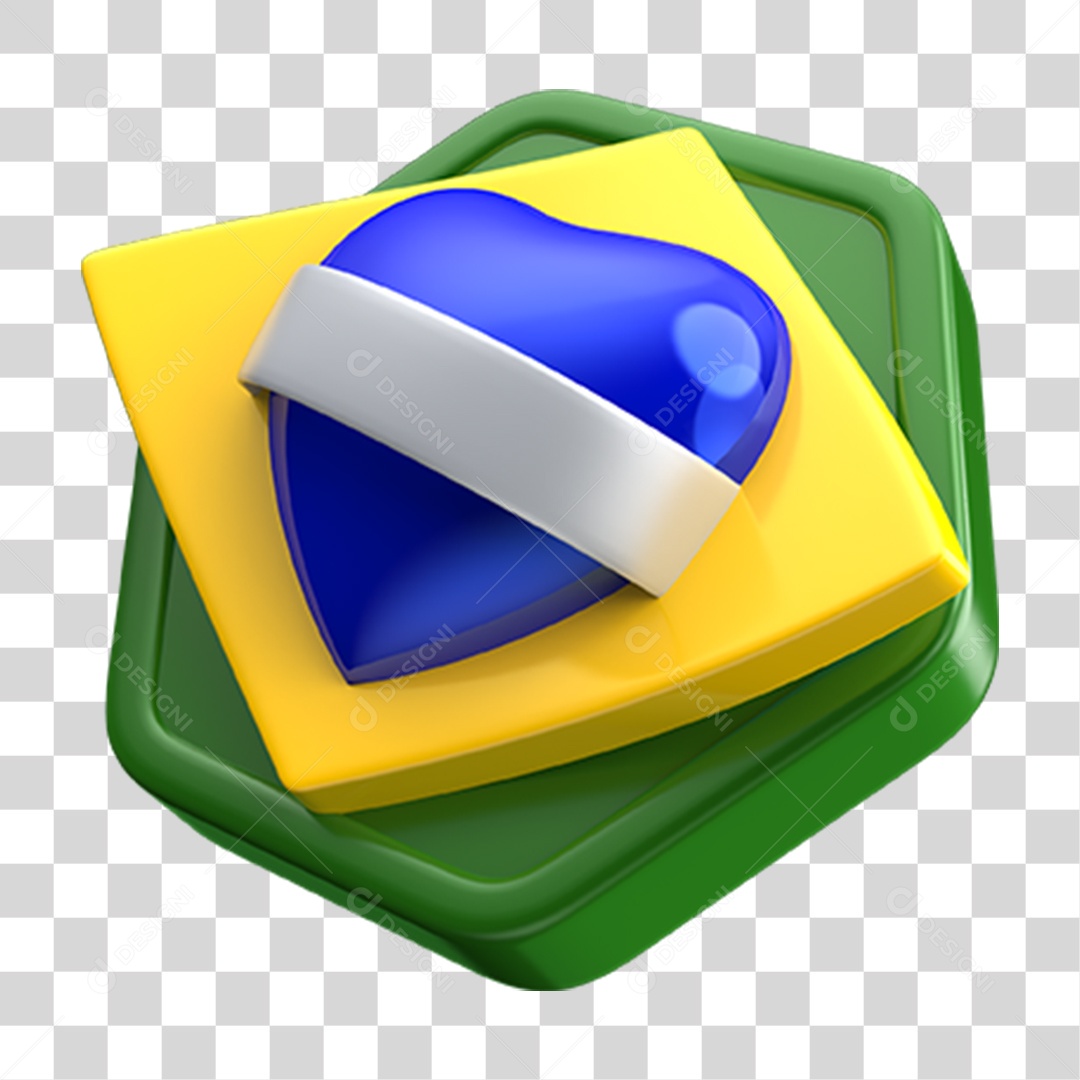 Elemento 3D Emoji Coração Bandeira do Brasil PNG Transparente