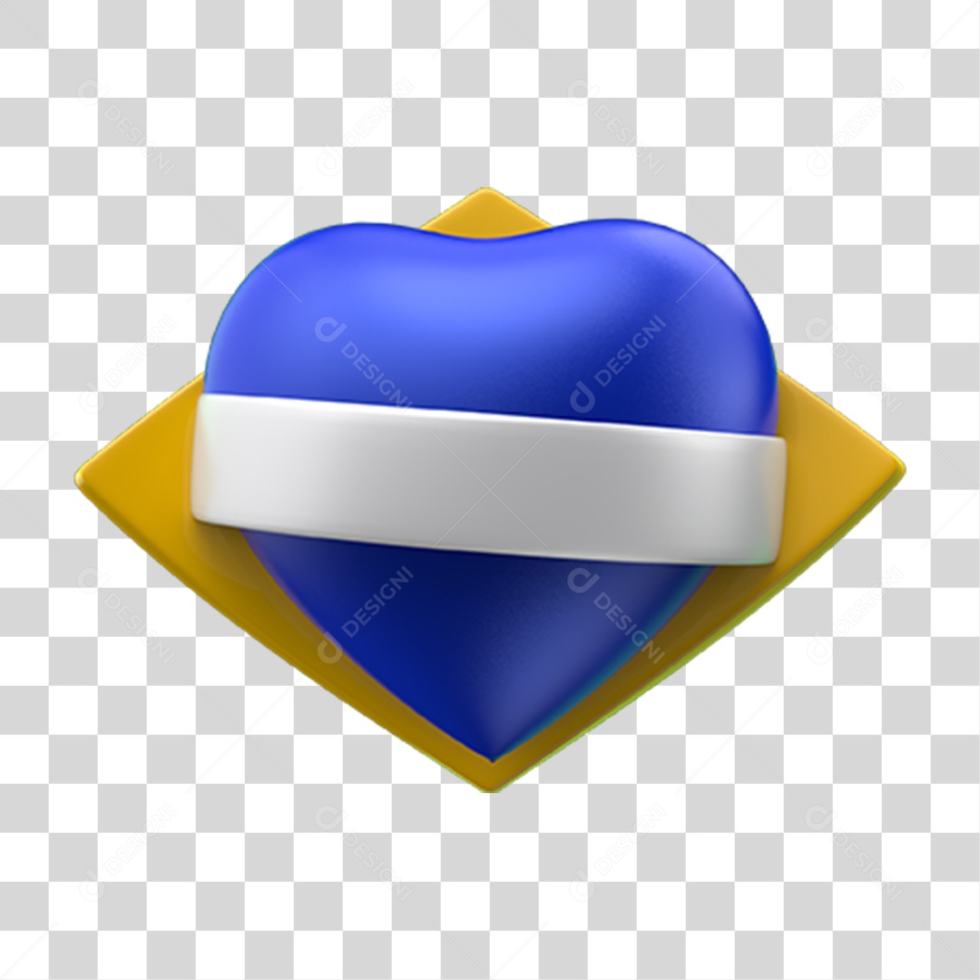 Elemento 3D Emoji Coração Bandeira do Brasil PNG Transparente