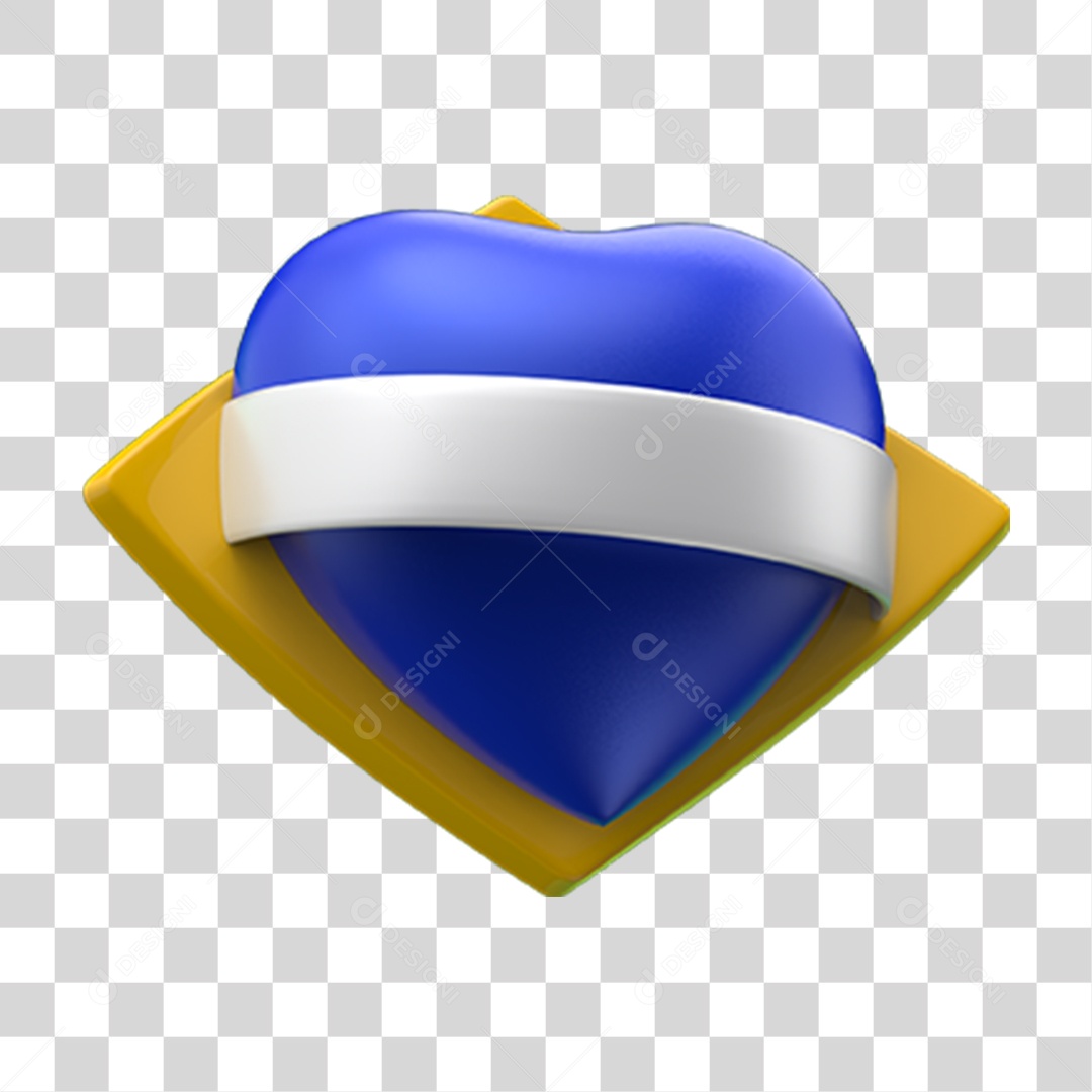Elemento 3D Emoji Coração Bandeira do Brasil PNG Transparente